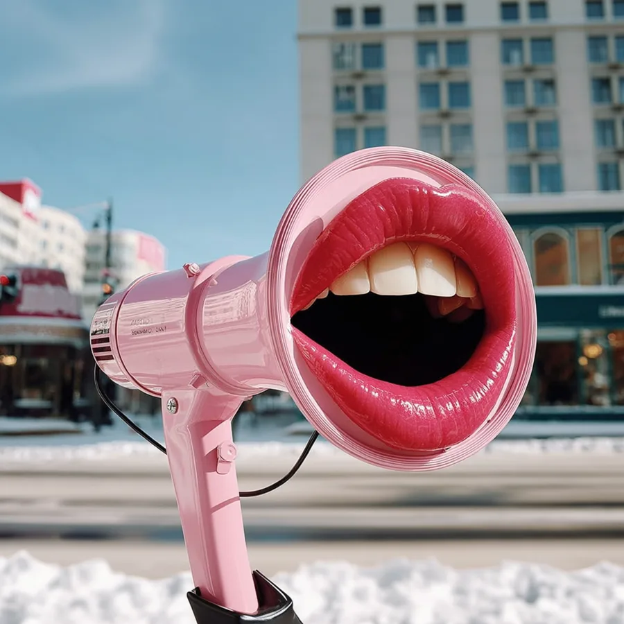 Megafone rosa com boca falante